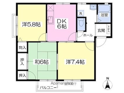 ディアス梶川Ｂ棟[3DK/56.1m2]の間取図