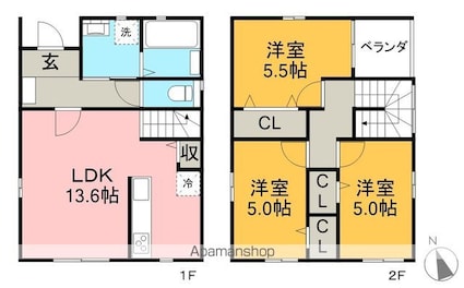 （仮称）唐人町戸建賃貸[3LDK/74.38m2]の間取図