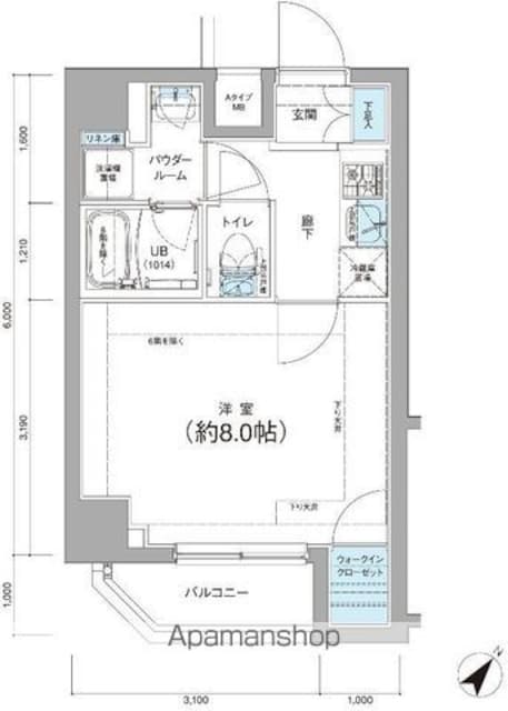 メインステージ千歳烏山[1K/25.6m2]の間取図