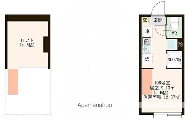 東京都中野区若宮１丁目[1R/12.57m2]の間取図