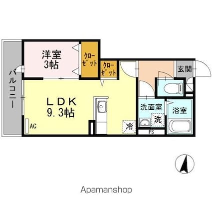 ジーヴォ　ソレイユ[1LDK/33.53m2]の間取図
