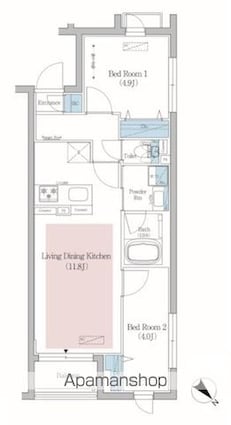 アーバネックス文京小石川[2LDK/46.45m2]の間取図