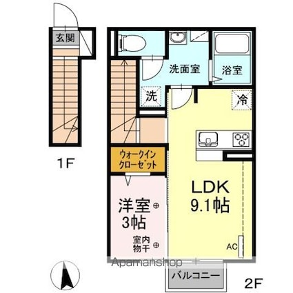 シュペール小原田[1LDK/37.15m2]の間取図