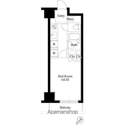 グランスイート銀座レスティモナーク[1K/22.74m2]の間取図