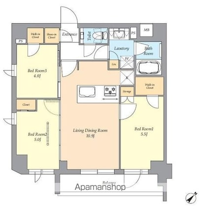 ＡＩＦＬＡＴ渋谷西原[3LDK/57.71m2]の間取図