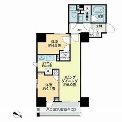 ライオンズ千代田岩本町ミレスーＫＤＡ[2LDK/45.7m2]の間取図