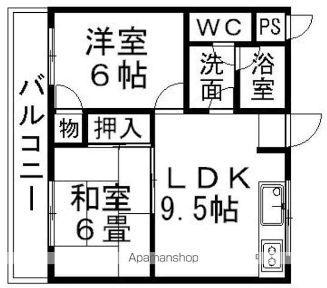 レジデンス市坪[2LDK/45.37m2]の間取図