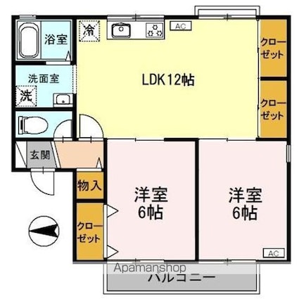 Ｇｒｅｅｎ　Ｈｉｌｌ[2LDK/56.17m2]の間取図