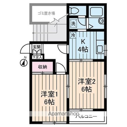 ハイムけやき[2K/37.3m2]の間取図