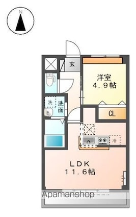 岐阜県岐阜市東鶉１丁目[1LDK/40m2]の間取図