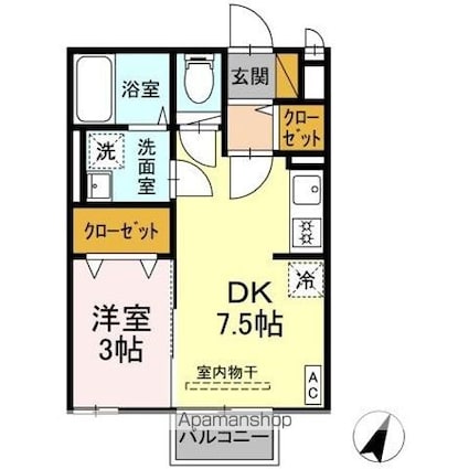 グランモア登戸　壱番館[1DK/29.25m2]の間取図