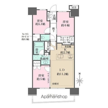 ガーデンクロス東京王子ガーデンコート[3LDK/68.66m2]の間取図
