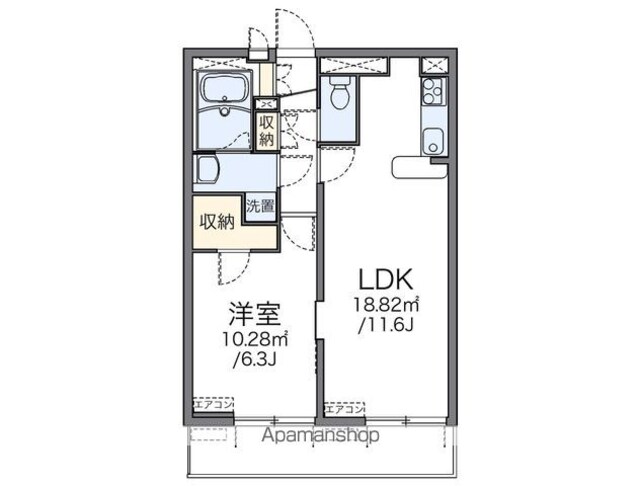 レオパレスときわマンションⅡ[1LDK/41.63m2]の間取図