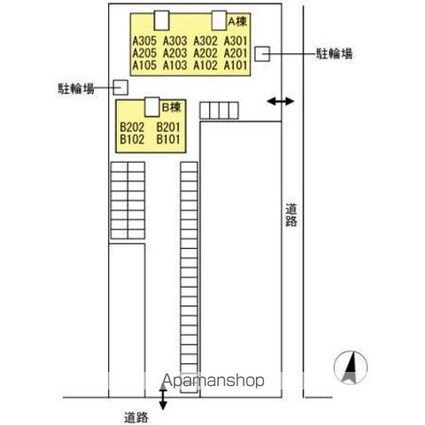 ハイカムールウエストリバー　Ａ棟[3LDK/65.46m2]の配置図