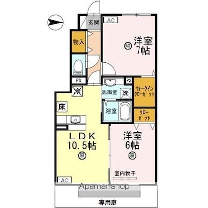 Ｄーｒｏｏｍ内原　Ｂ棟[2LDK/54.97m2]の間取図