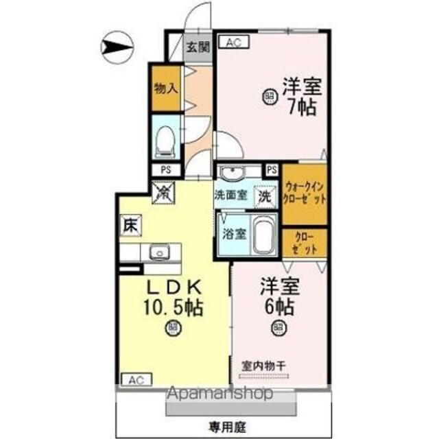Ｄーｒｏｏｍ内原　Ｂ棟[2LDK/54.97m2]の間取図