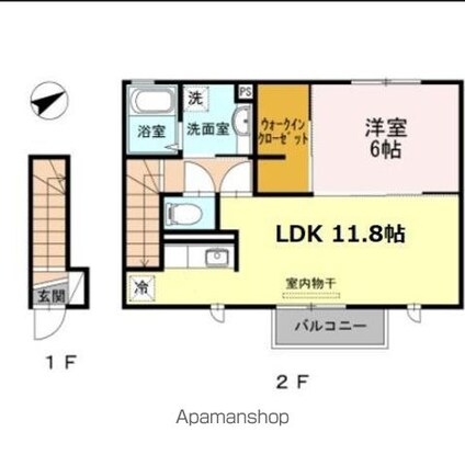 ヨキランタ玉堤[1LDK/46.48m2]の間取図