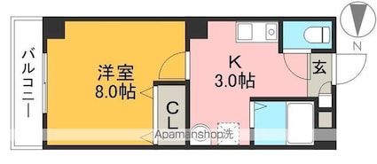 レジデンス山手[1K/28.05m2]の間取図