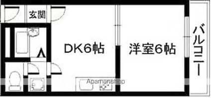 シャンティイ中之島[1DK/26.6m2]の間取図