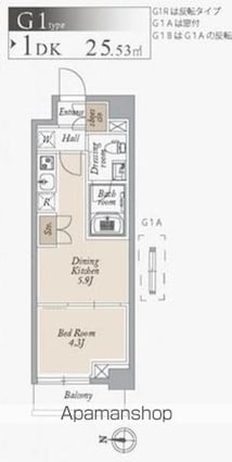 オーキッドレジデンス住吉[1DK/25.53m2]の間取図