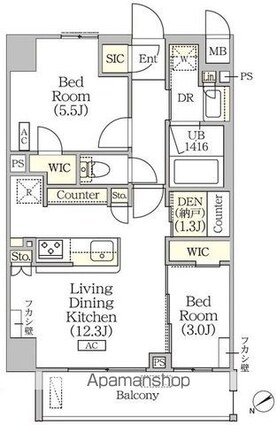 ＯＲＳＵＳ清澄白河リバーフロント[2LDK/50.99m2]の間取図