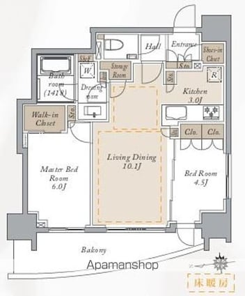 プライマルシティ神楽坂[2LDK/55.46m2]の間取図