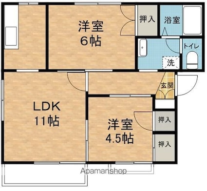 タウニー樹里Ｆ[2LDK/45.3m2]の間取図
