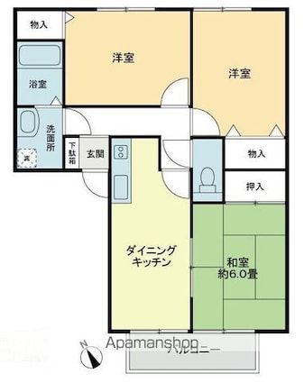 フォブール龍雲Ｂ[3DK/62.1m2]の間取図