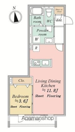 ＭＯＣＸＩＯＮ　ＫＹＯＤＯ[1LDK/37.36m2]の間取図