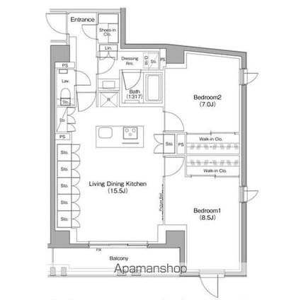 ザ・パークハビオ新高円寺[2LDK/73.45m2]の間取図