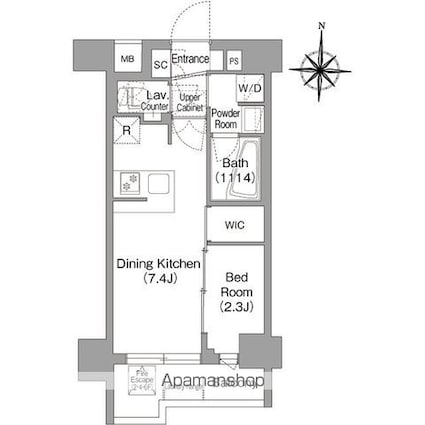 コンフォリア・リヴ品川戸越[1DK/25.36m2]の間取図