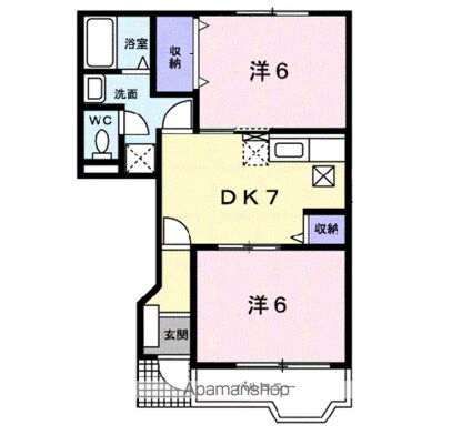 ポワクールⅡ[2DK/44.34m2]の間取図