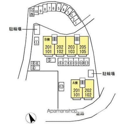 チェリータウン川東Ａ・Ｂ棟[2DK/45.34m2]の配置図