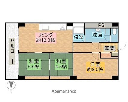 勾当台ハイツ[3LDK/76.58m2]の間取図