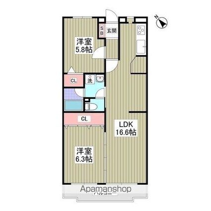 リブレス牛久[2LDK/60m2]の間取図