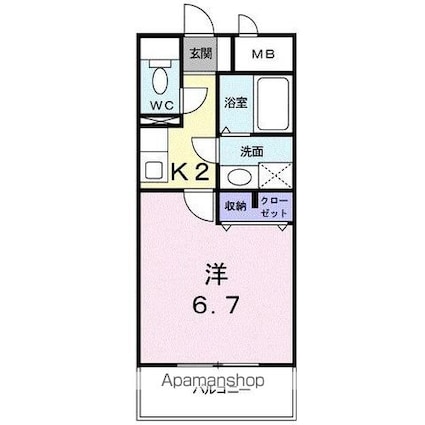 フルール・Ｍ[1K/25.5m2]の間取図