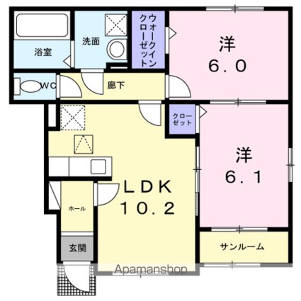 プレミアムテラス[2LDK/56.41m2]の間取図