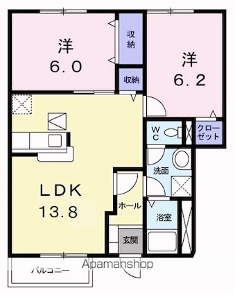 グラン・シェル　Ⅱ[2LDK/57.48m2]の間取図