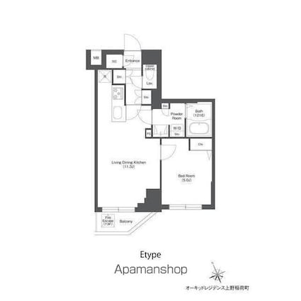 オーキッドレジデンス上野稲荷町[1LDK/40.52m2]の間取図