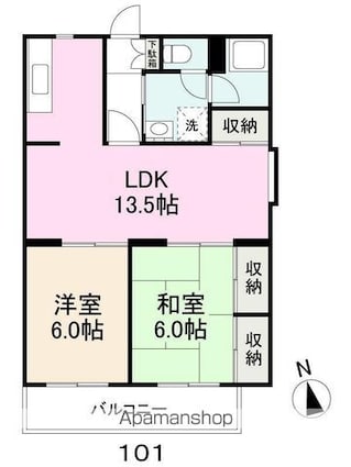 ヴィラ・アンソレイエ寺井町[2LDK/58.24m2]の間取図