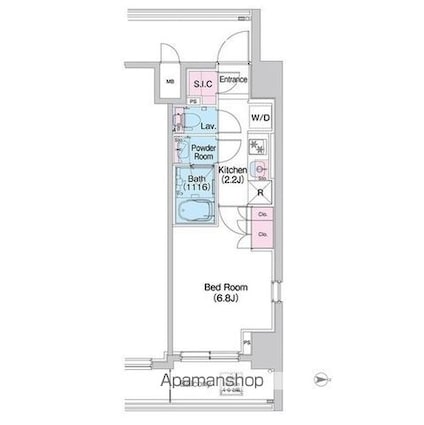 コンフォリア世田谷上馬[1K/25.73m2]の間取図