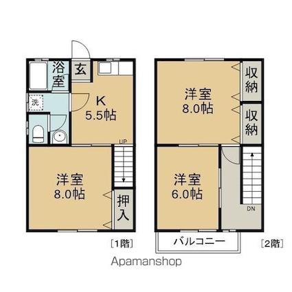 ハーモニーＳ　Ａ棟[3K/66m2]の間取図