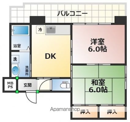 日宝ポニクレール宇品[2DK/46.76m2]の間取図