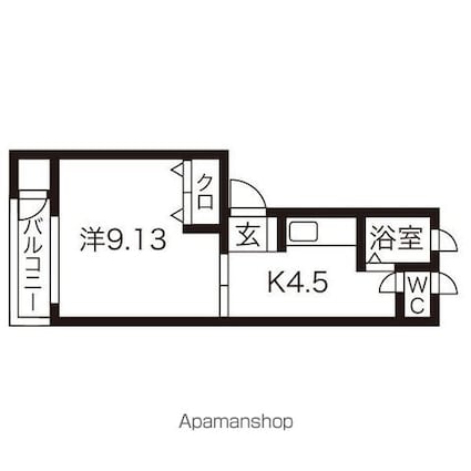 パンセスＡ棟[1K/30.43m2]の間取図