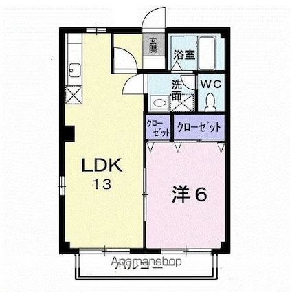 エルメス熊本Ⅰ[1LDK/40.04m2]の間取図