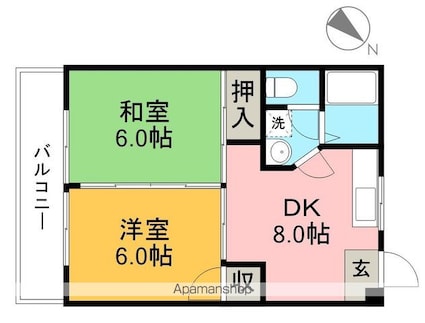 リバープール桟四[2DK/39.7m2]の間取図