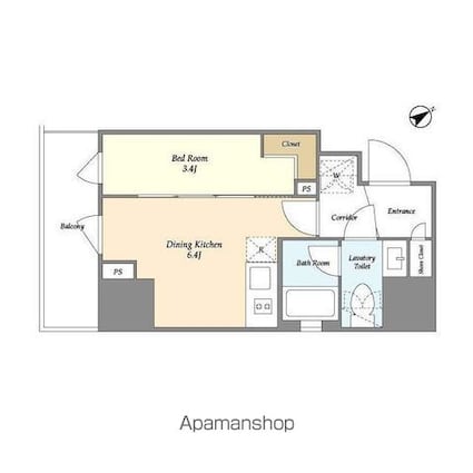 ジオエント門前仲町[1DK/25.02m2]の間取図