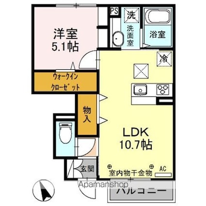カルテット信濃[1LDK/39.04m2]の間取図