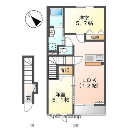 クオリア[2LDK/54.99m2]の間取図