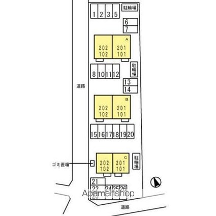 アヴァン　ドゥース　Ｂ棟[2LDK/60.7m2]の配置図